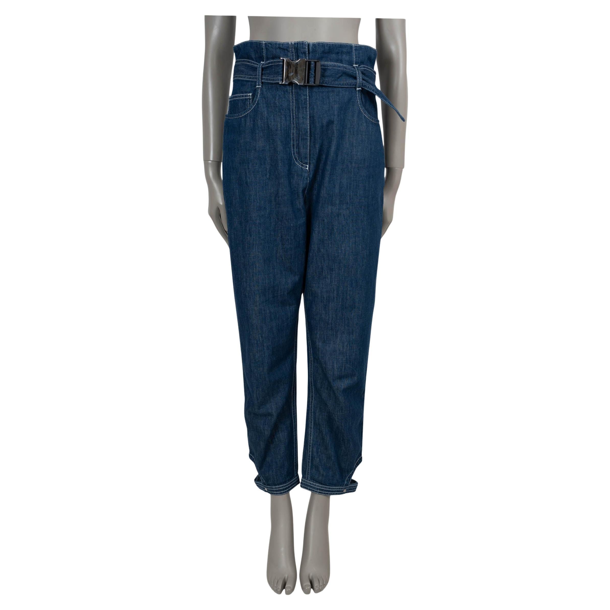 FENDI blue cotton 2018 BELTED PAPERBAG WAIST Jeans Pants 42 M For Sale