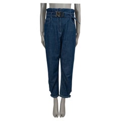 FENDI Pantalon en coton bleu à taille drapée, 2018, 42 M