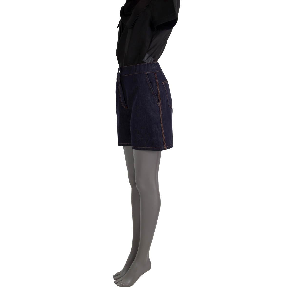Black FENDI blue cotton PALM EMBROIDERED DENIM JEANS Shorts Pants 40 S For Sale