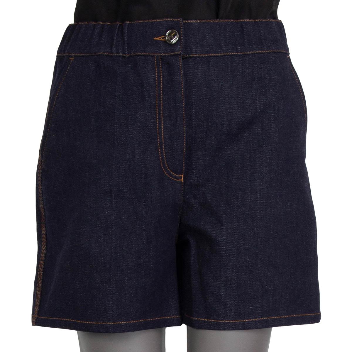Women's FENDI blue cotton PALM EMBROIDERED DENIM JEANS Shorts Pants 40 S For Sale