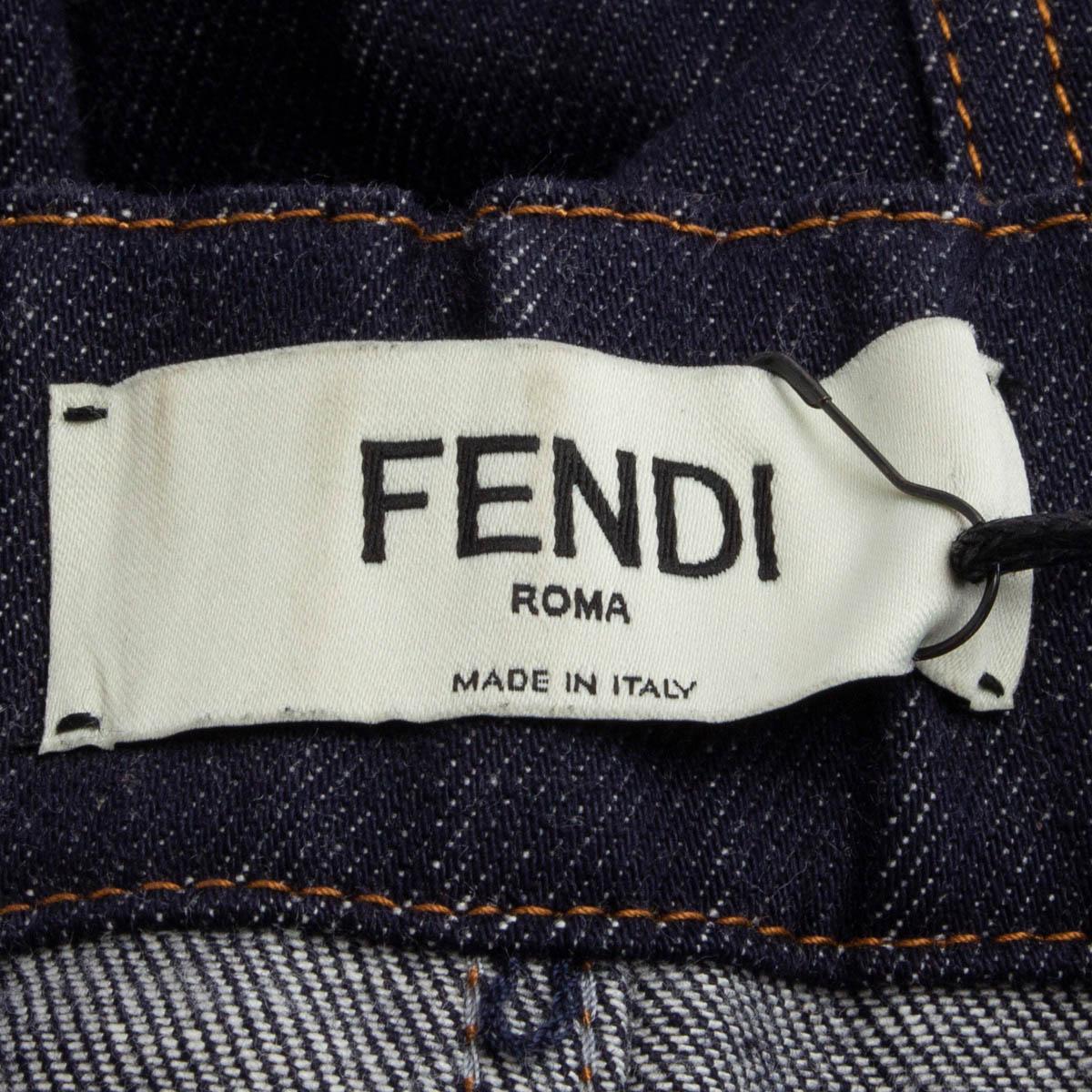 FENDI blue cotton PALM EMBROIDERED DENIM JEANS Shorts Pants 40 S For Sale 2