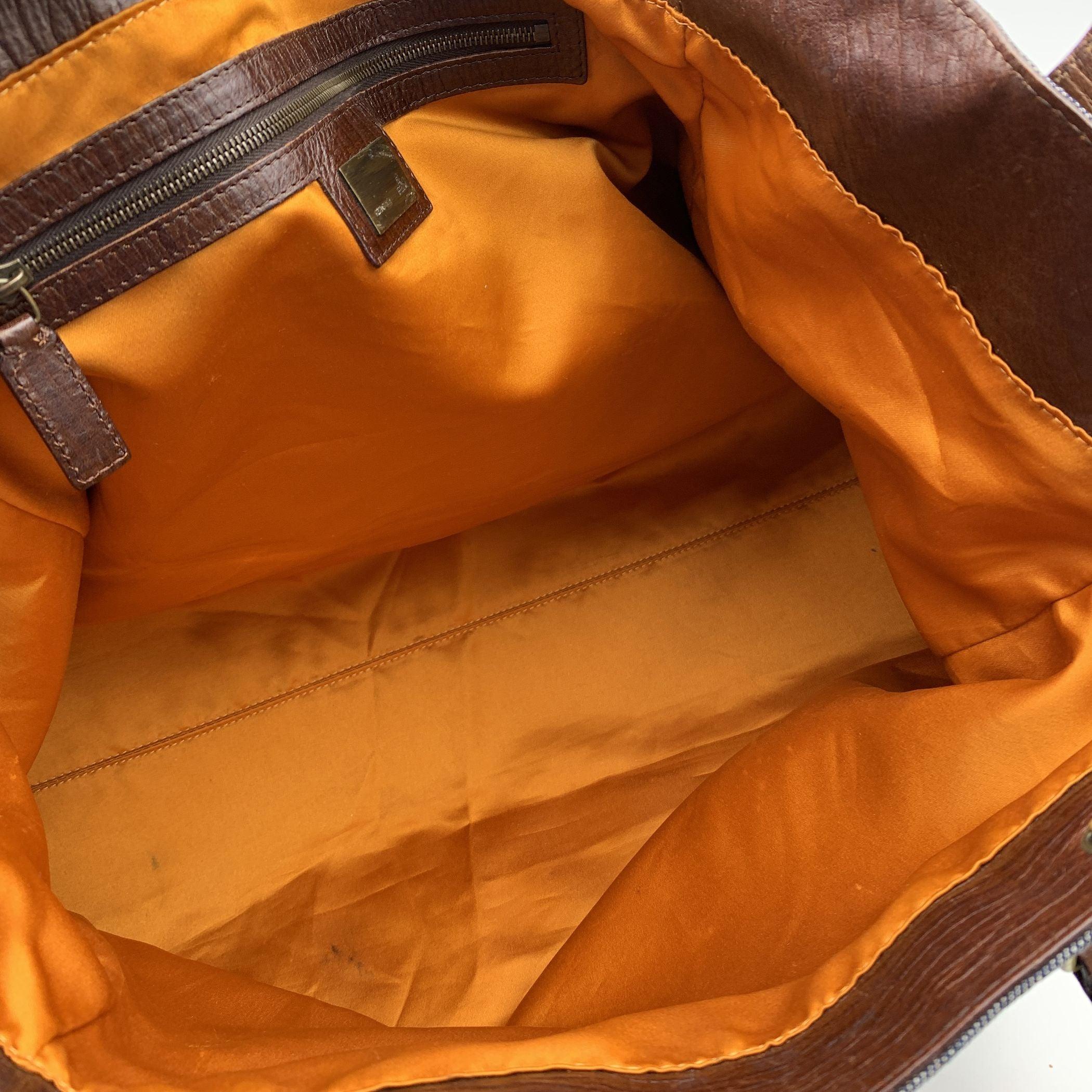 Fendi Blue Denim and Brown Leather Du Jour Shoulder Bag Tote 2