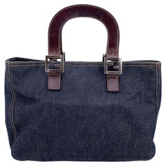 Fendi Blue Denim and Brown Leather Tote Bag Handbag