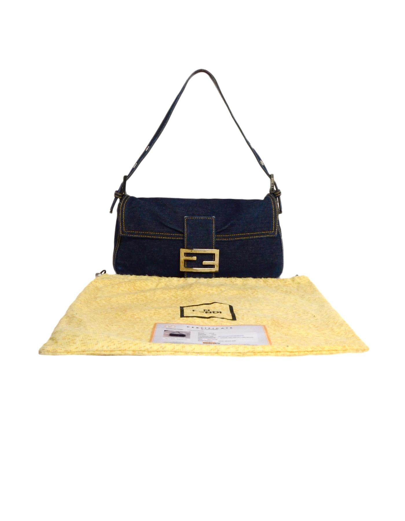 Fendi Blue Denim Baguette Bag W/ Logo Buckle 1