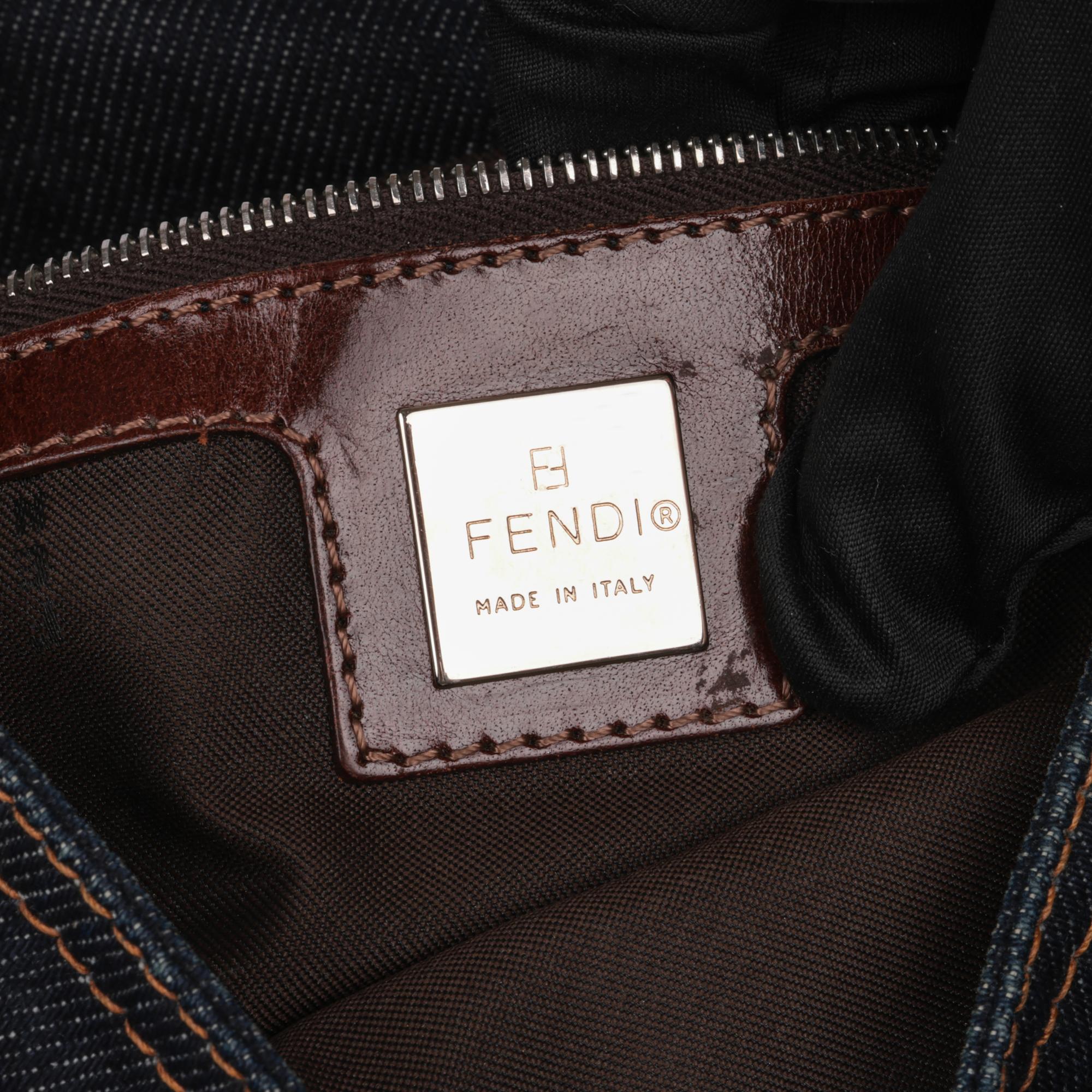 FENDI Blue Denim & Brown Calfskin Leather Vintage Baguette 6