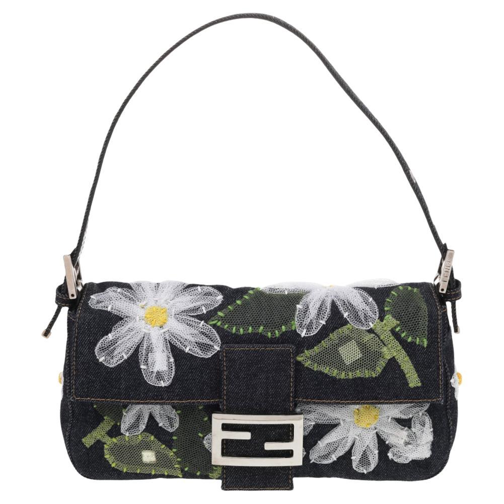 Blue Denim Floral Embroidered Baguette Handbag 1stDibs | fendi floral baguette, fendi baguette floral bag, fendi flower baguette