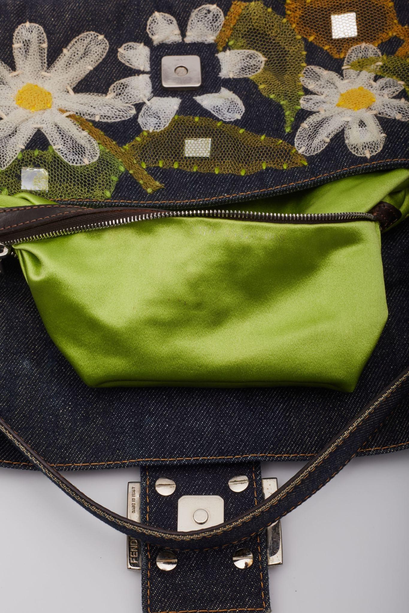 Fendi Blue Denim Flower Applique Baguette Bag 5
