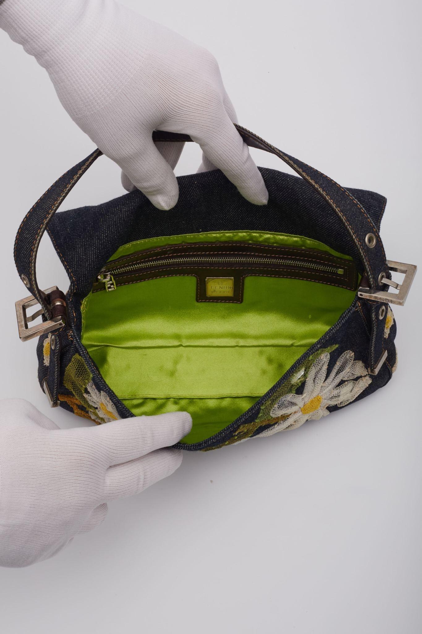 Fendi Blue Denim Flower Applique Baguette Bag 2