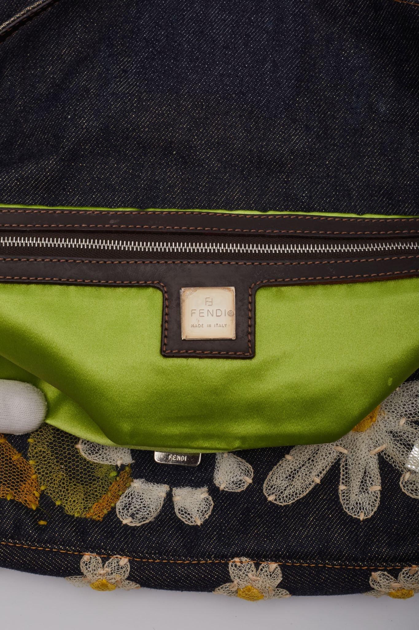 Fendi Blue Denim Flower Applique Baguette Bag 4