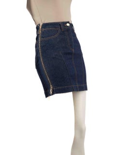 Fendi Blue Denim Logo Zipper Mini Skirt Size XXS