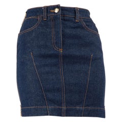 Fendi Blue Denim Logo Zipper Mini Skirt Size XXS