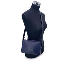 Fendi Blue Embossed Forever Fade Logo Leather Camera Crossbody Bag