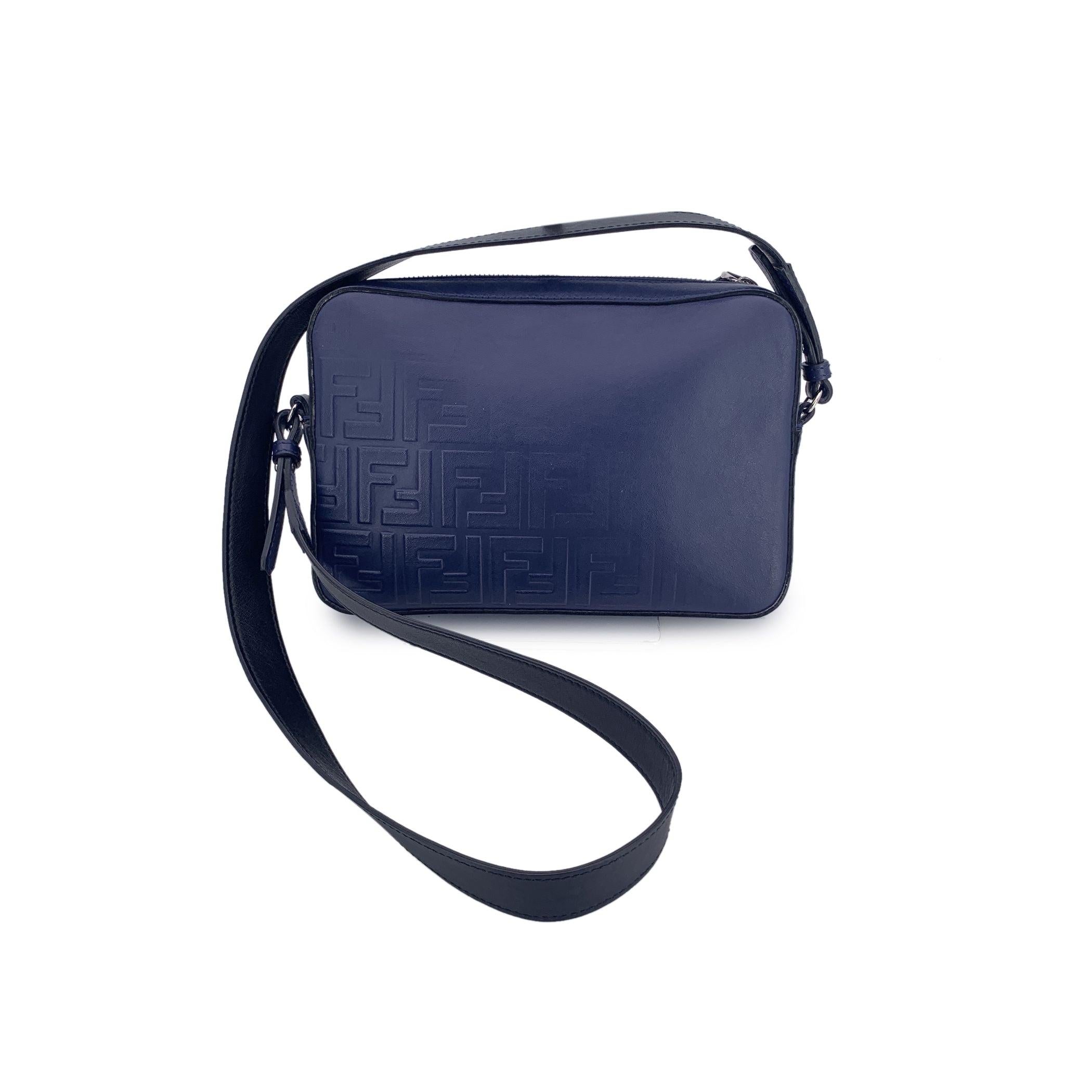 Fendi Blue Embossed Forever Fade Logo Leather Camera Crossbody Bag In Excellent Condition For Sale In Rome, Rome