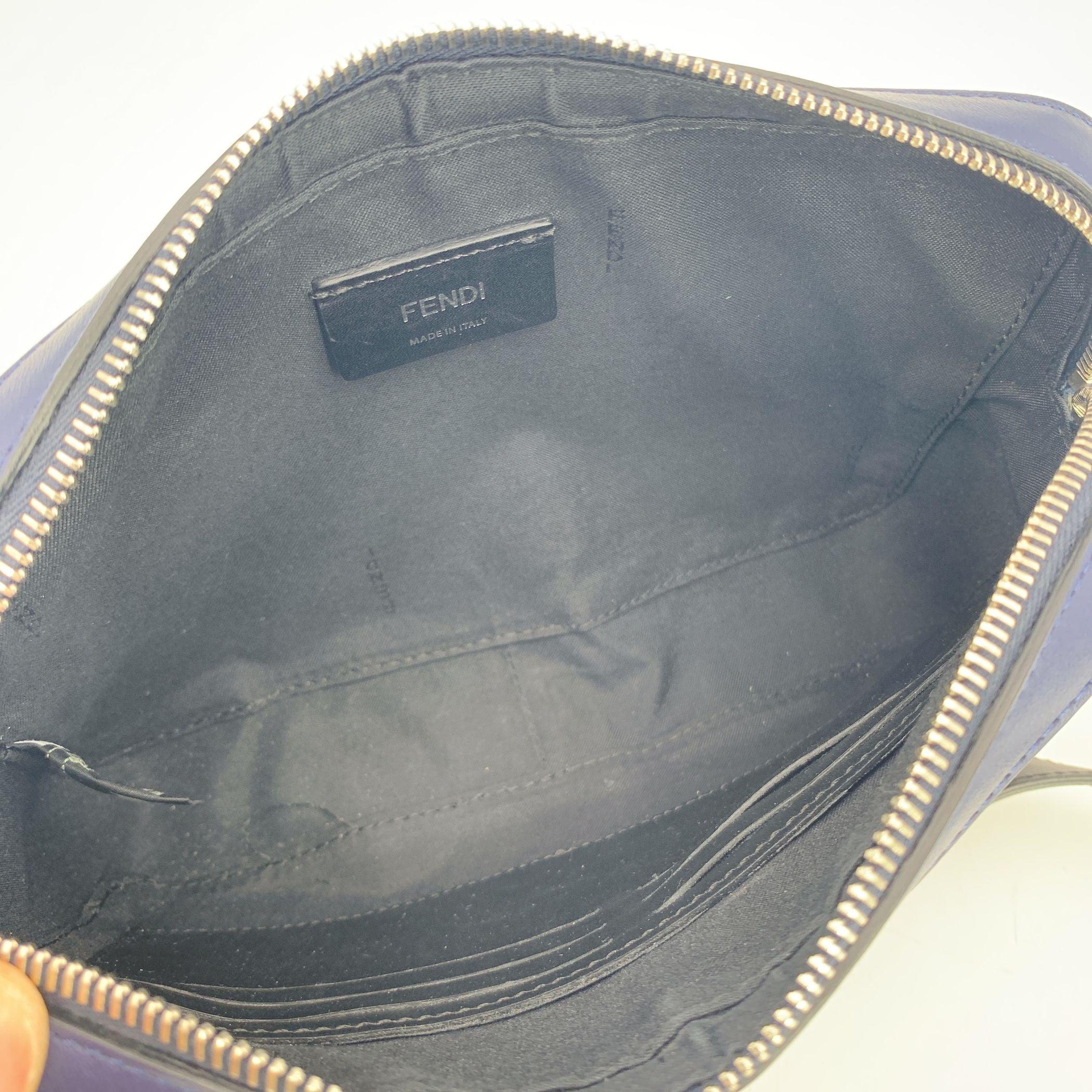 Fendi Blue Embossed Forever Fade Logo Leather Camera Crossbody Bag For Sale 1