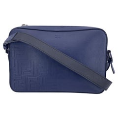 Fendi Blue Embossed Forever Fade Logo Leather Camera Crossbody Bag