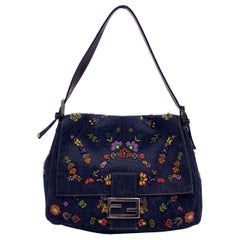 Fendi Blue Embroidery Beads Denim Mama Bag Shoulder Bag