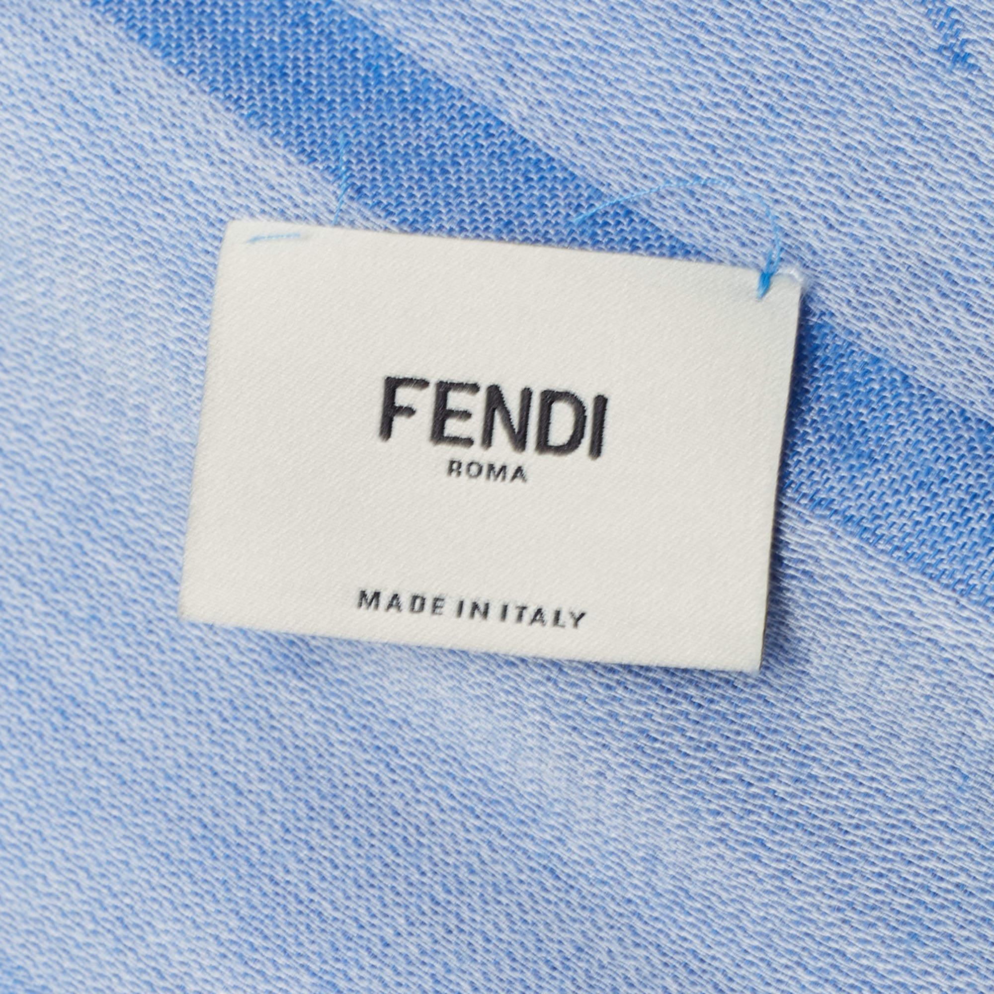 Fendi Blue FF Logo Modal & Cotton Scarf In Good Condition In Dubai, Al Qouz 2