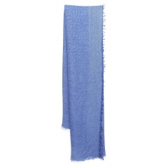 Fendi - Écharpe à franges en cachemire et soie à motif bleu FF