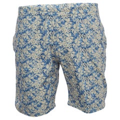 Fendi Blaue Shorts aus Baumwolle mit Blumendruck und Kordelzug L