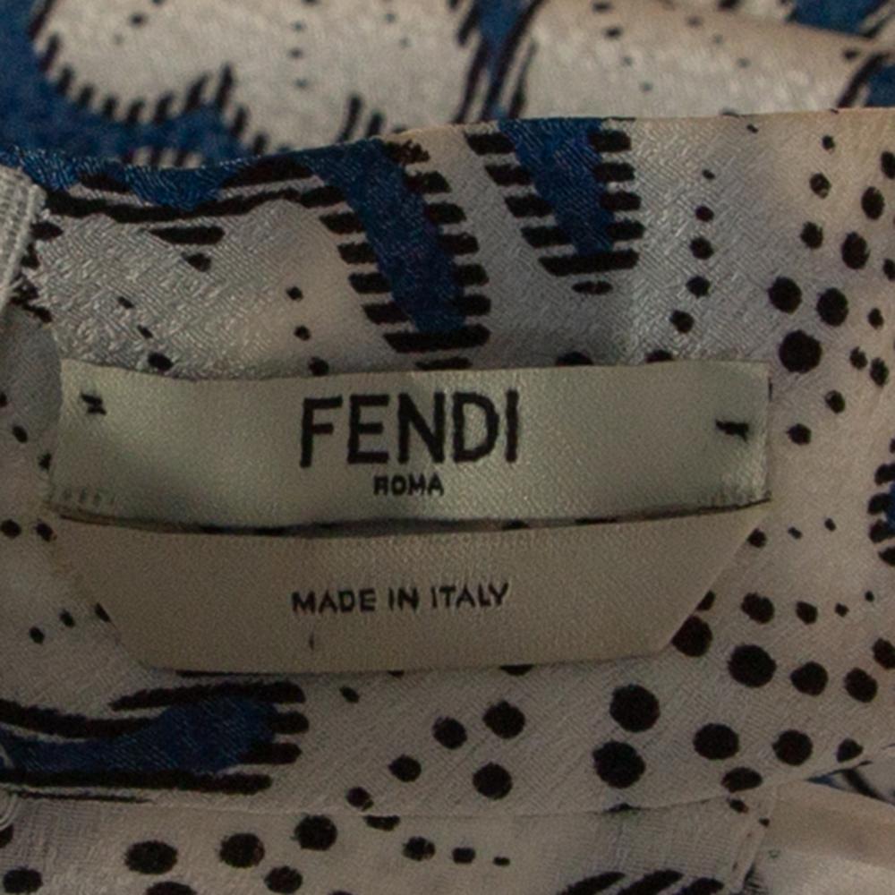 Fendi Blue Floral Printed Silk Cutout Detail Midi Dress M In Good Condition In Dubai, Al Qouz 2
