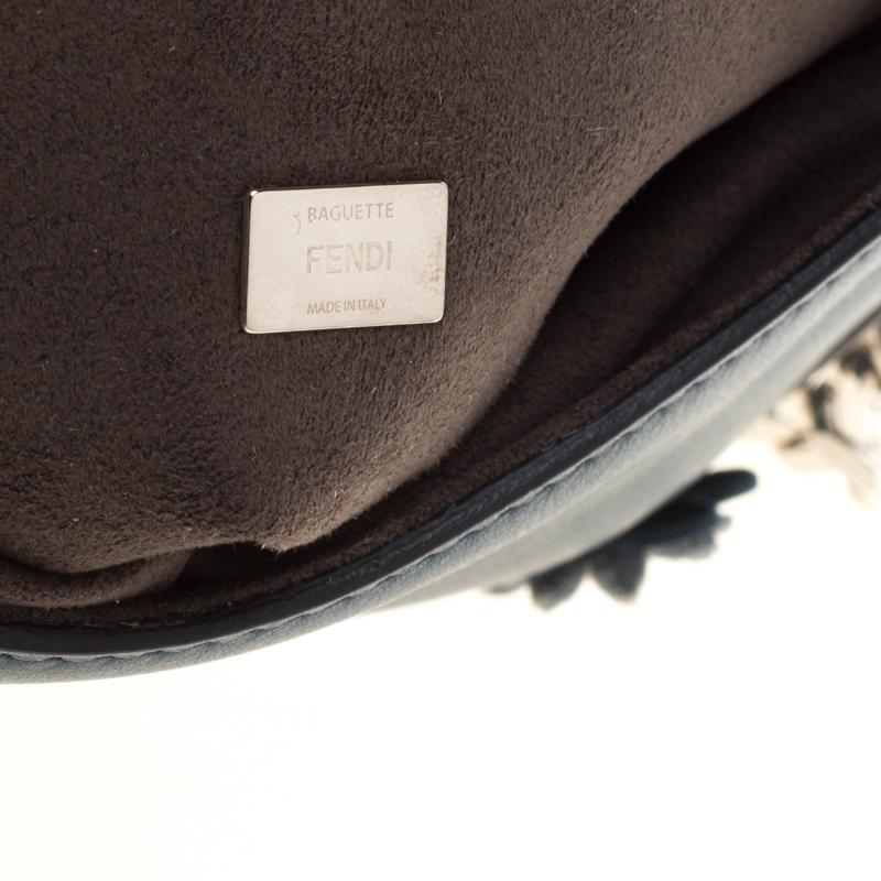Women's Fendi Blue Flowerland Leather Double Micro Baguette Bag