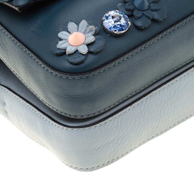Fendi Blue Flowerland Leather Double Micro Baguette Bag In Excellent Condition In Dubai, Al Qouz 2