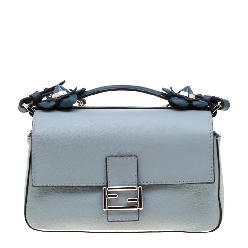 Fendi Blue Flowerland Leather Double Micro Baguette Bag 2