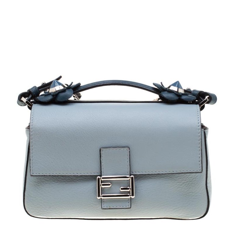 Fendi Blue Flowerland Leather Double Micro Baguette Bag For Sale at 1stdibs