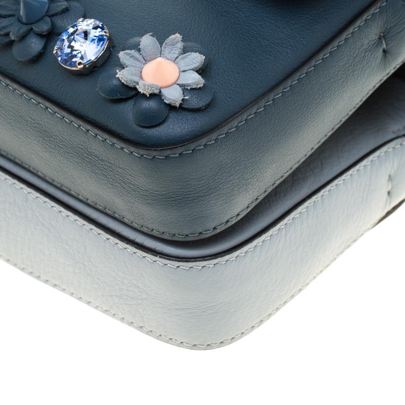 Fendi Blue Flowerland Leather Double Micro Baguette Bag 1