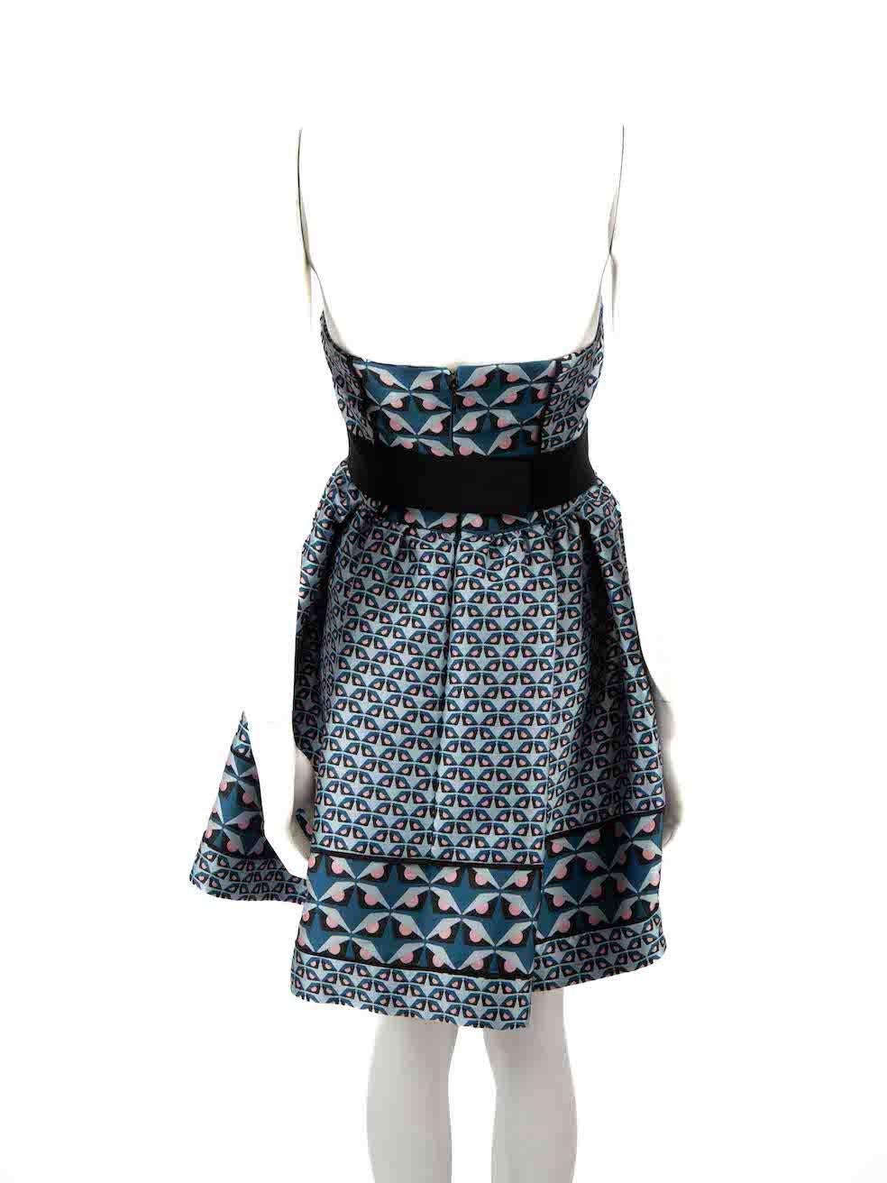 Fendi Blue Geometric Jacquard Strapless Mini Dress Size S In New Condition For Sale In London, GB
