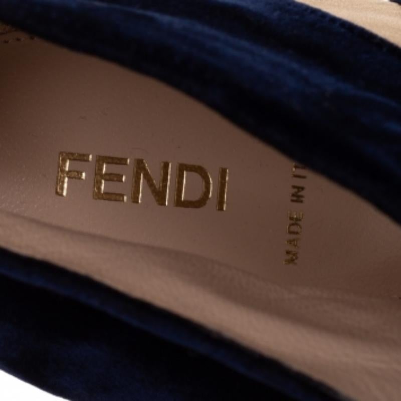 Fendi Blue/Gold Leather And Velvet Ankle Booties Size 38.5 For Sale 1