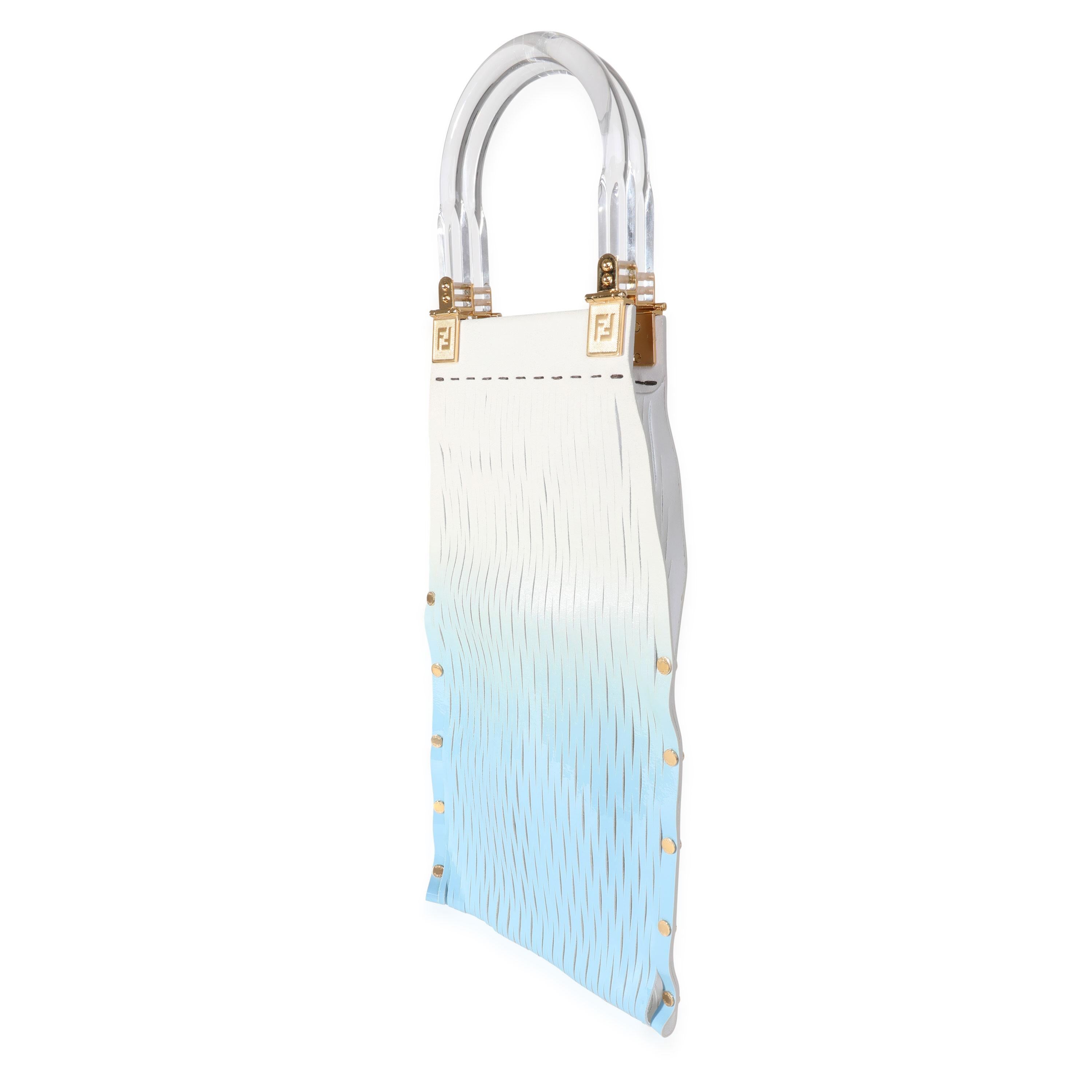 Bleu Fendi Blue Gradient Laser Cut Patent & Suede Sunny Top Handle Bag en vente