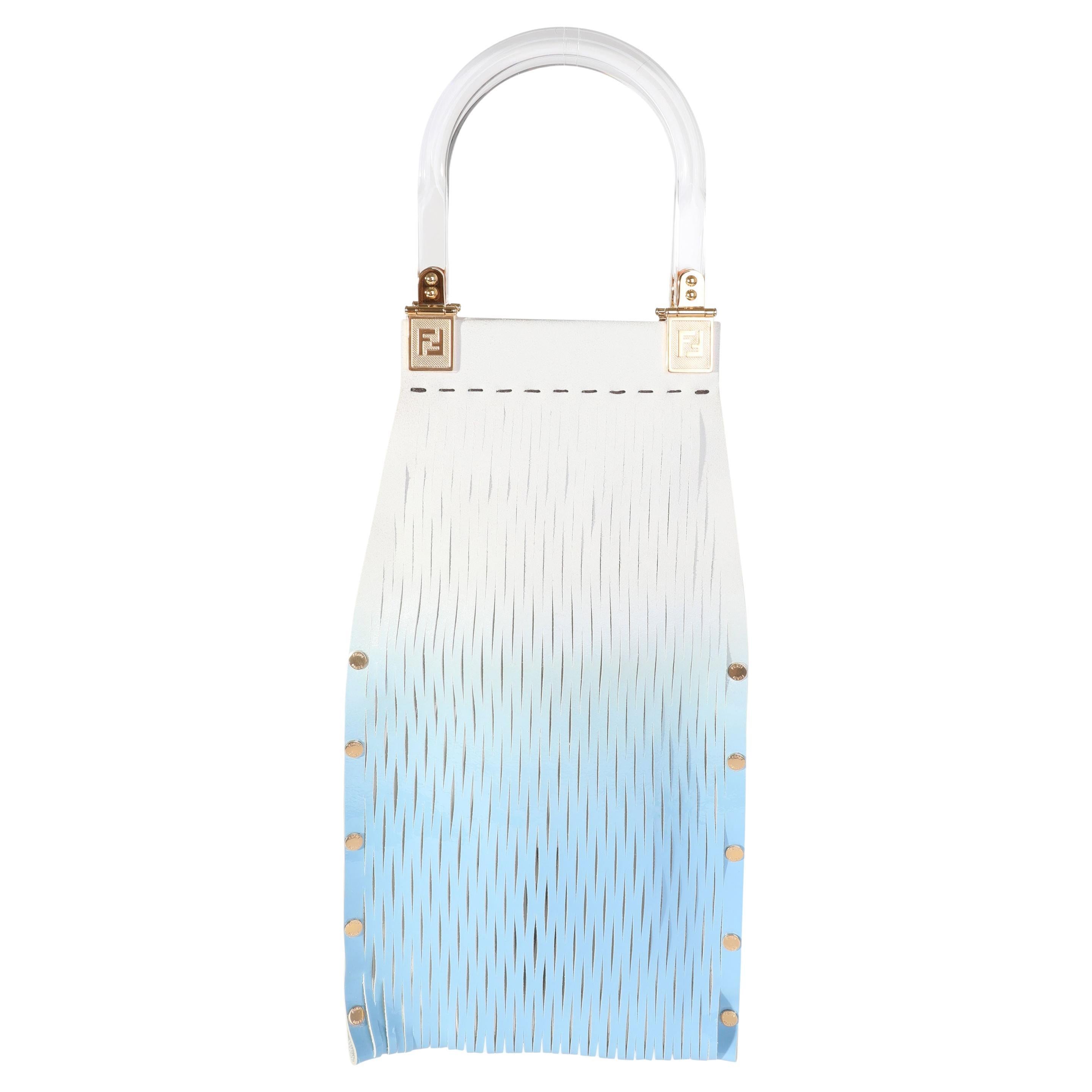 Fendi Blue Gradient Laser Cut Patent & Suede Sunny Top Handle Bag