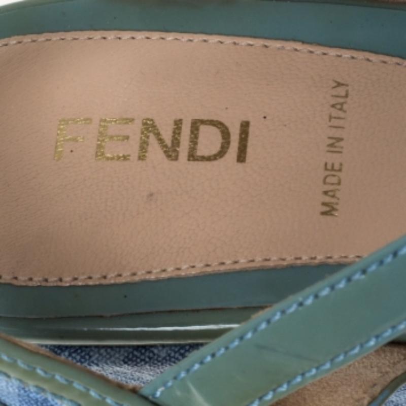 Fendi Blue/Green Canvas And Patent Leather Wedge Sandals Size 38.5 For Sale 2