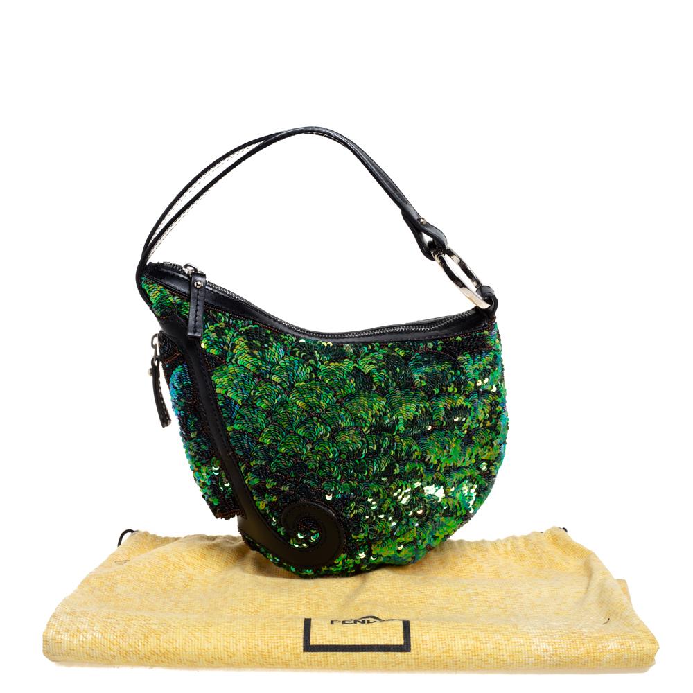 Fendi Blue/Green Sequin Oyster Hobo 4