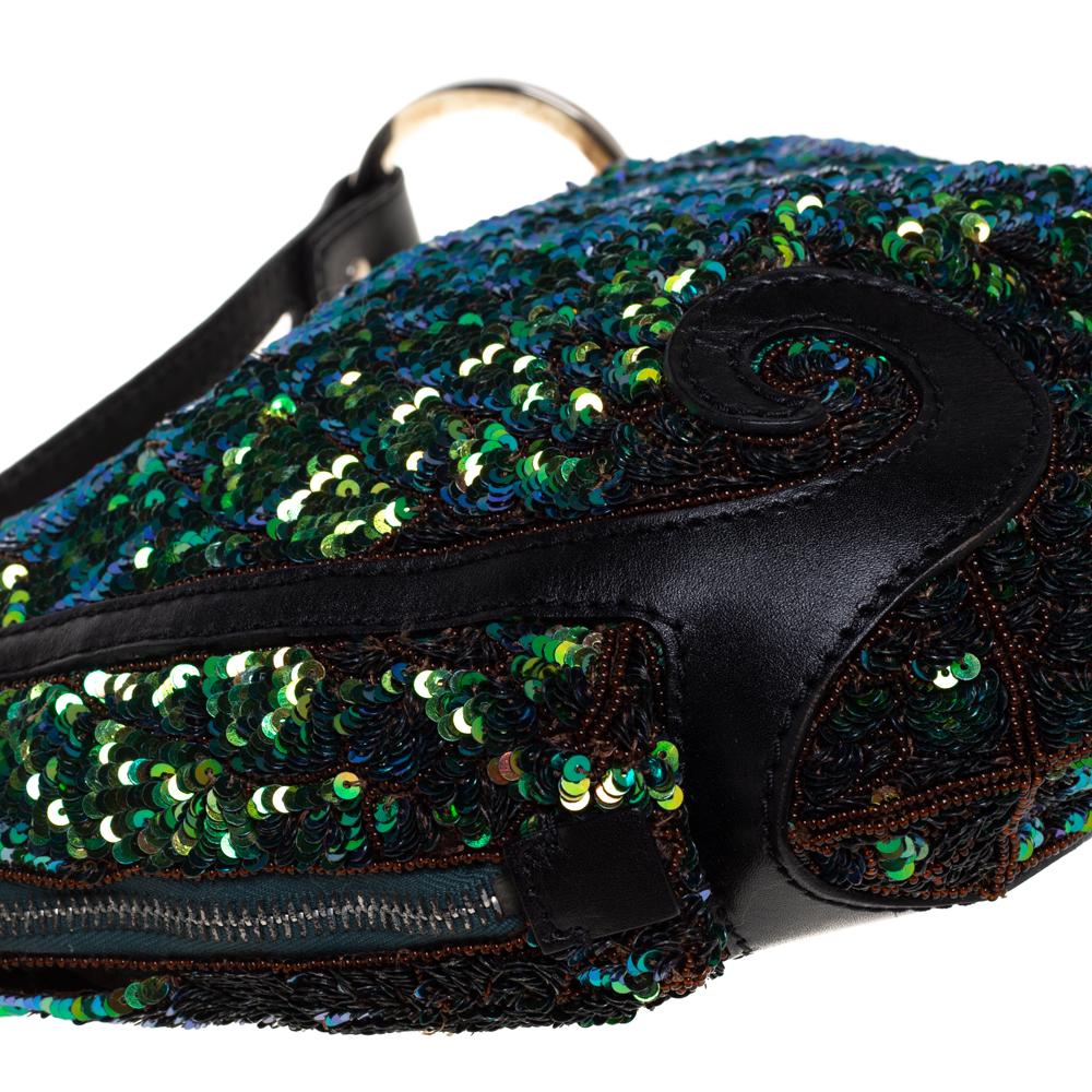 Black Fendi Blue/Green Sequin Oyster Hobo