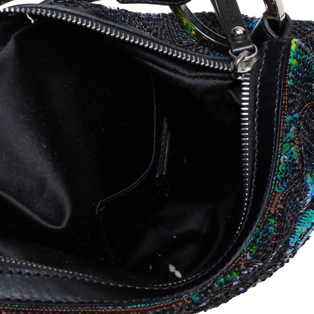 Fendi Blue/Green Sequin Oyster Hobo In Good Condition In Dubai, Al Qouz 2