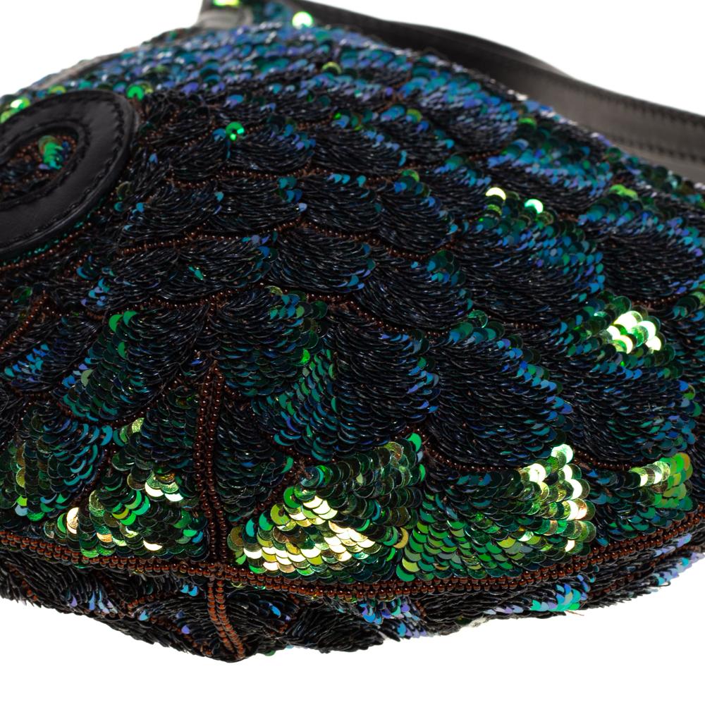 Fendi Blue/Green Sequin Oyster Hobo 1