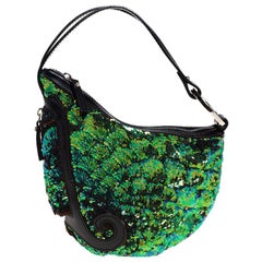Fendi Blau/Grüner Pailletten-Auster-Hobo