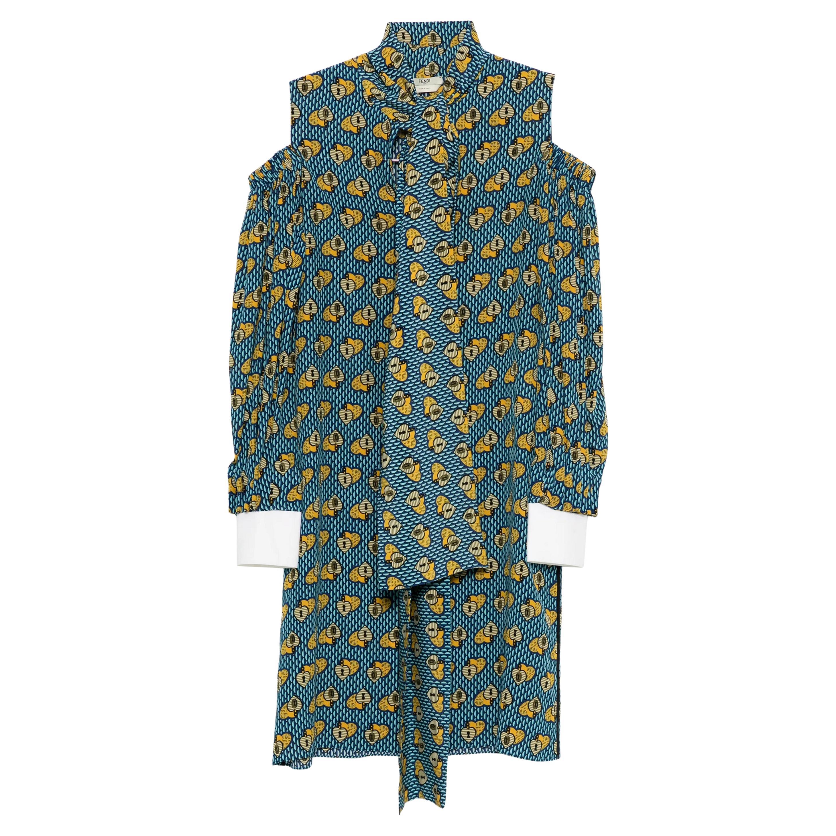 Fendi Blue Heart Pattern Midi Dress