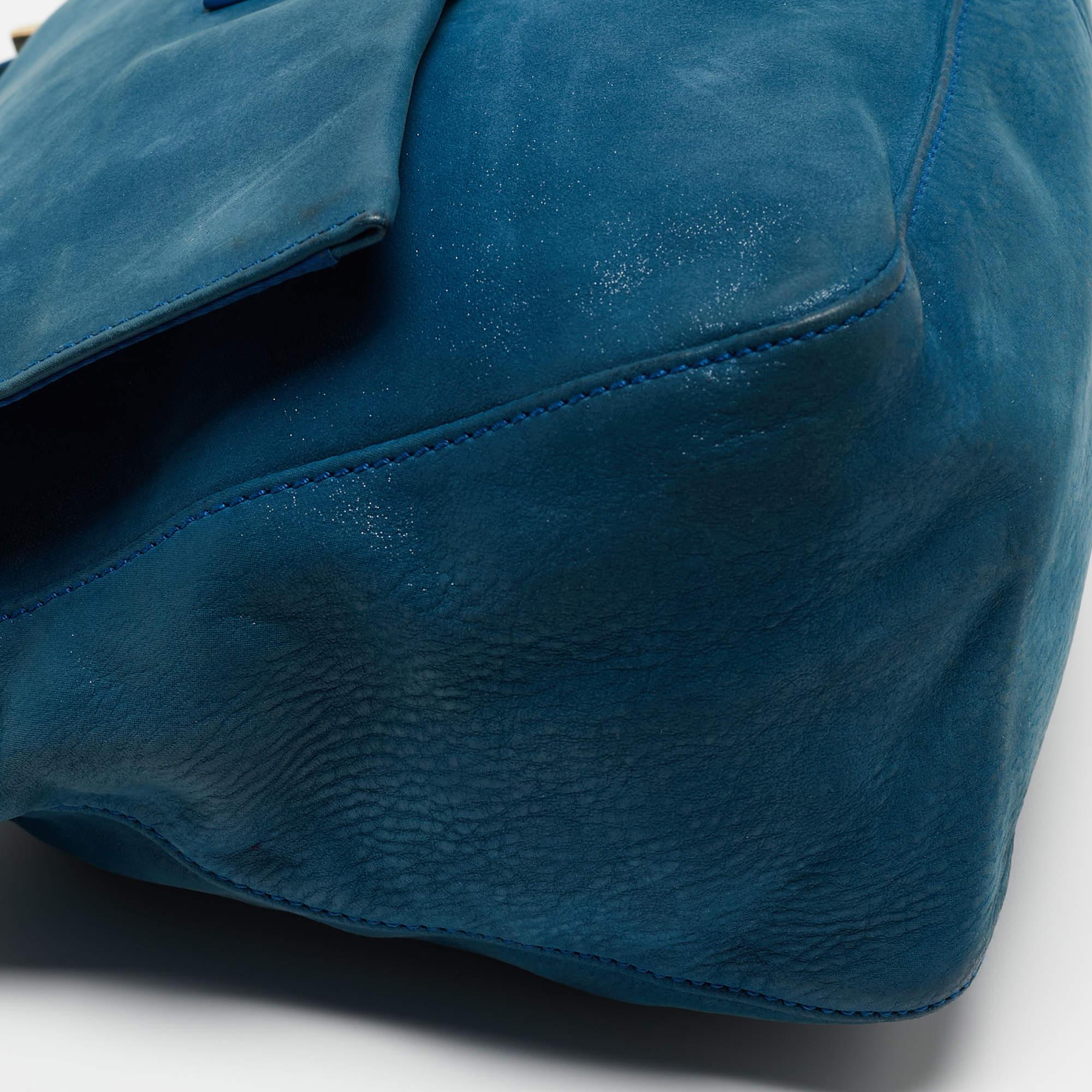 Fendi Blue Iridescent Leather Large Mama Forever Flap Shoulder Bag For Sale 6