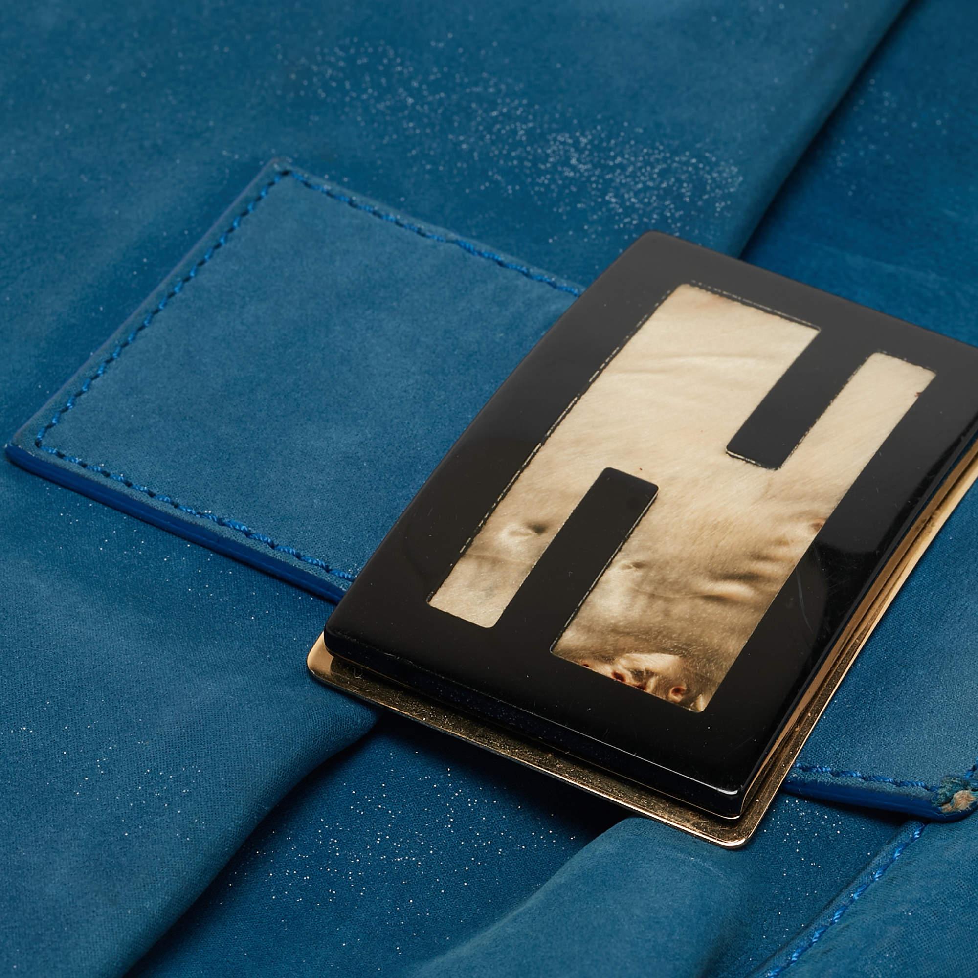 Fendi Blue Iridescent Leather Large Mama Forever Flap Shoulder Bag 7