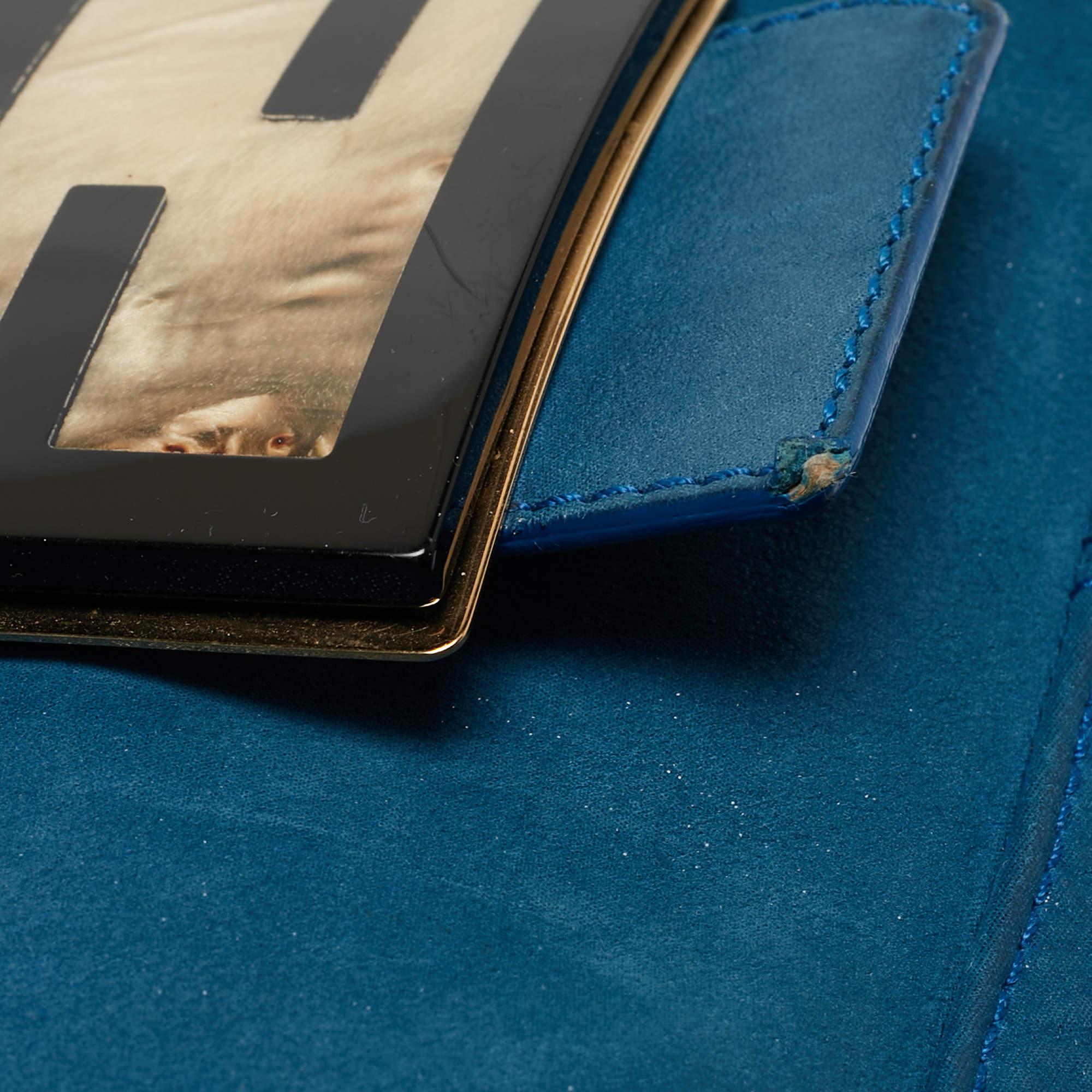 Fendi Blue Iridescent Leather Large Mama Forever Flap Shoulder Bag For Sale 13