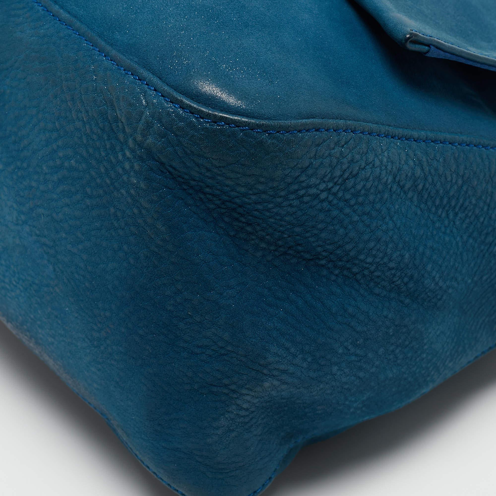 Fendi Blue Iridescent Leather Large Mama Forever Flap Shoulder Bag For Sale 14