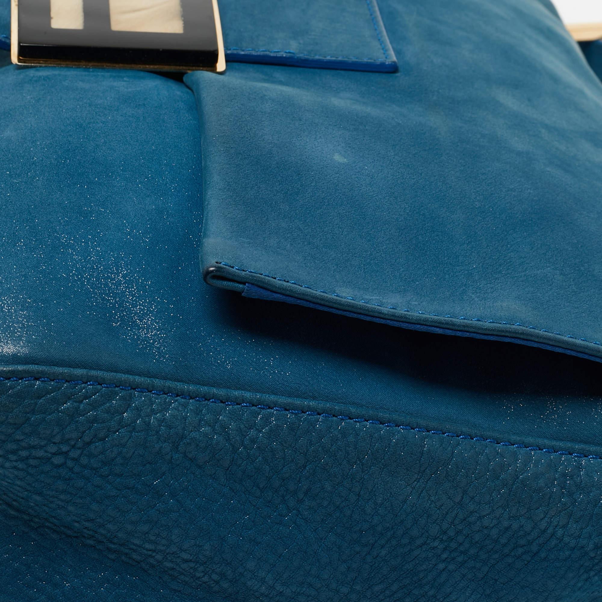 Fendi Blue Iridescent Leather Large Mama Forever Flap Shoulder Bag For Sale 15