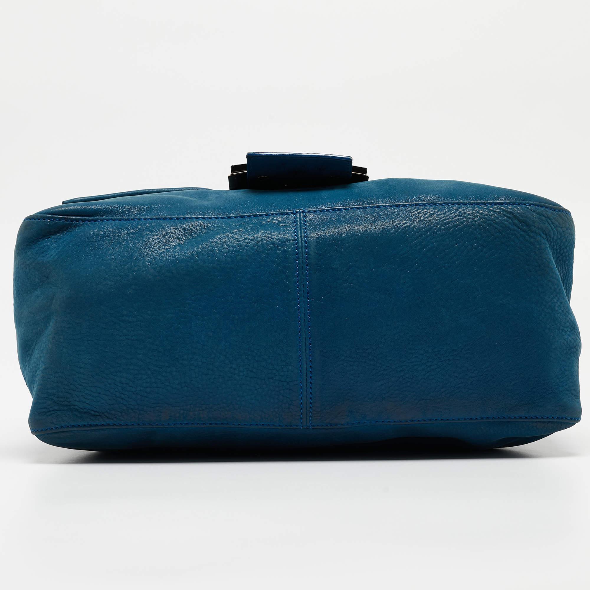 Fendi Blue Iridescent Leather Large Mama Forever Flap Shoulder Bag For Sale 1
