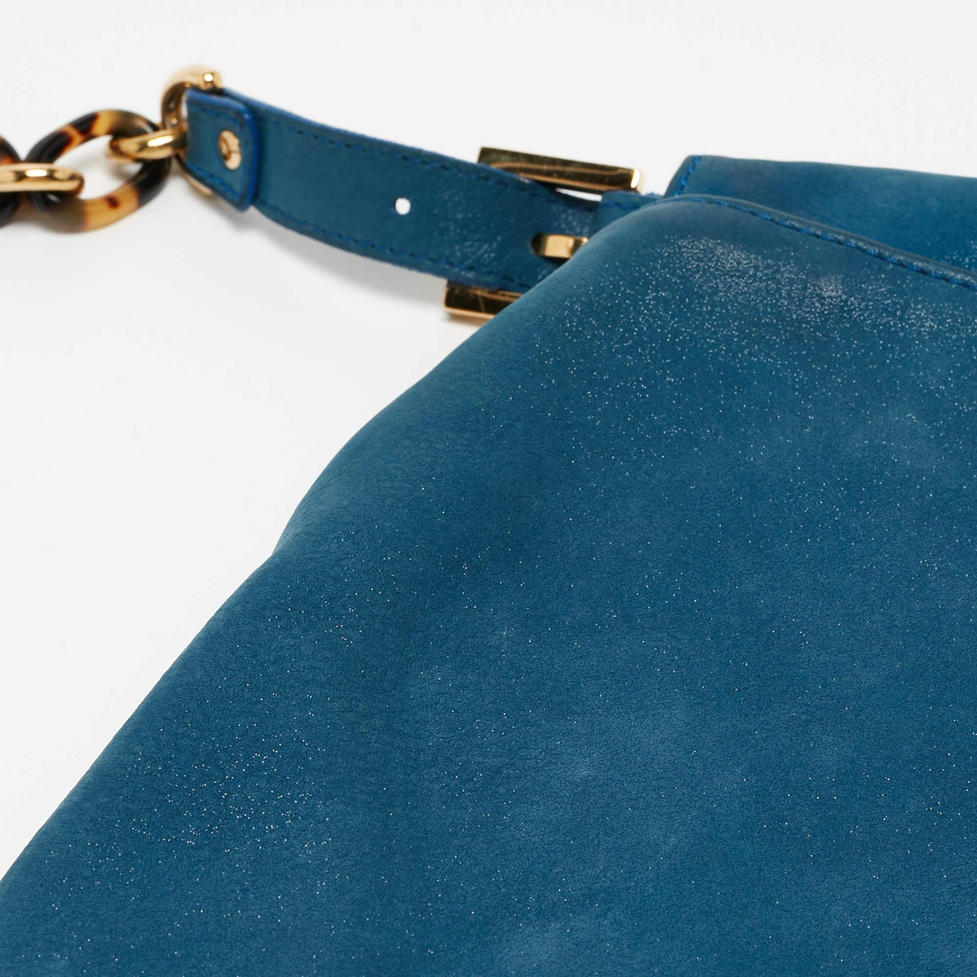 Fendi Blue Iridescent Leather Large Mama Forever Flap Shoulder Bag For Sale 2