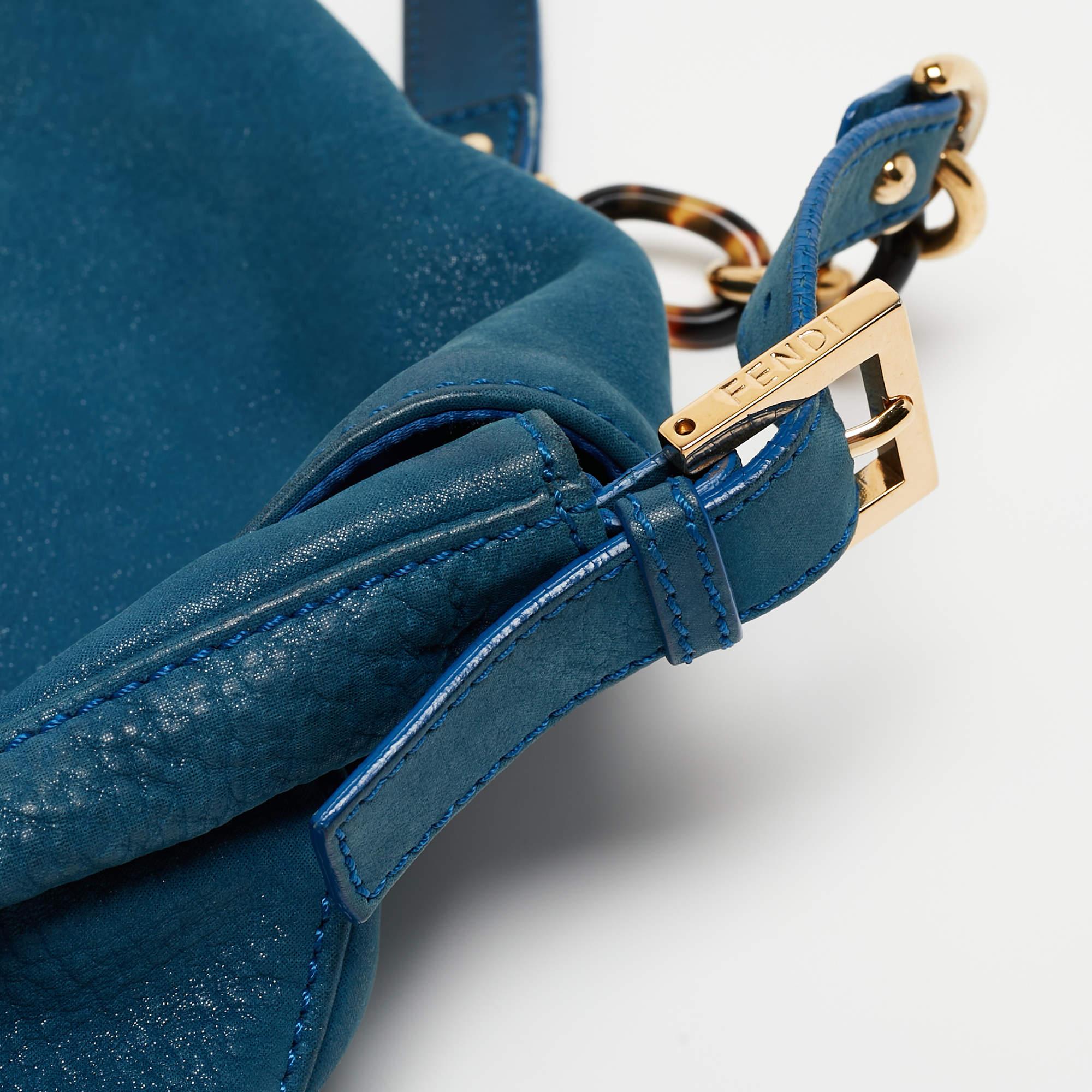 Fendi Blue Iridescent Leather Large Mama Forever Flap Shoulder Bag For Sale 3