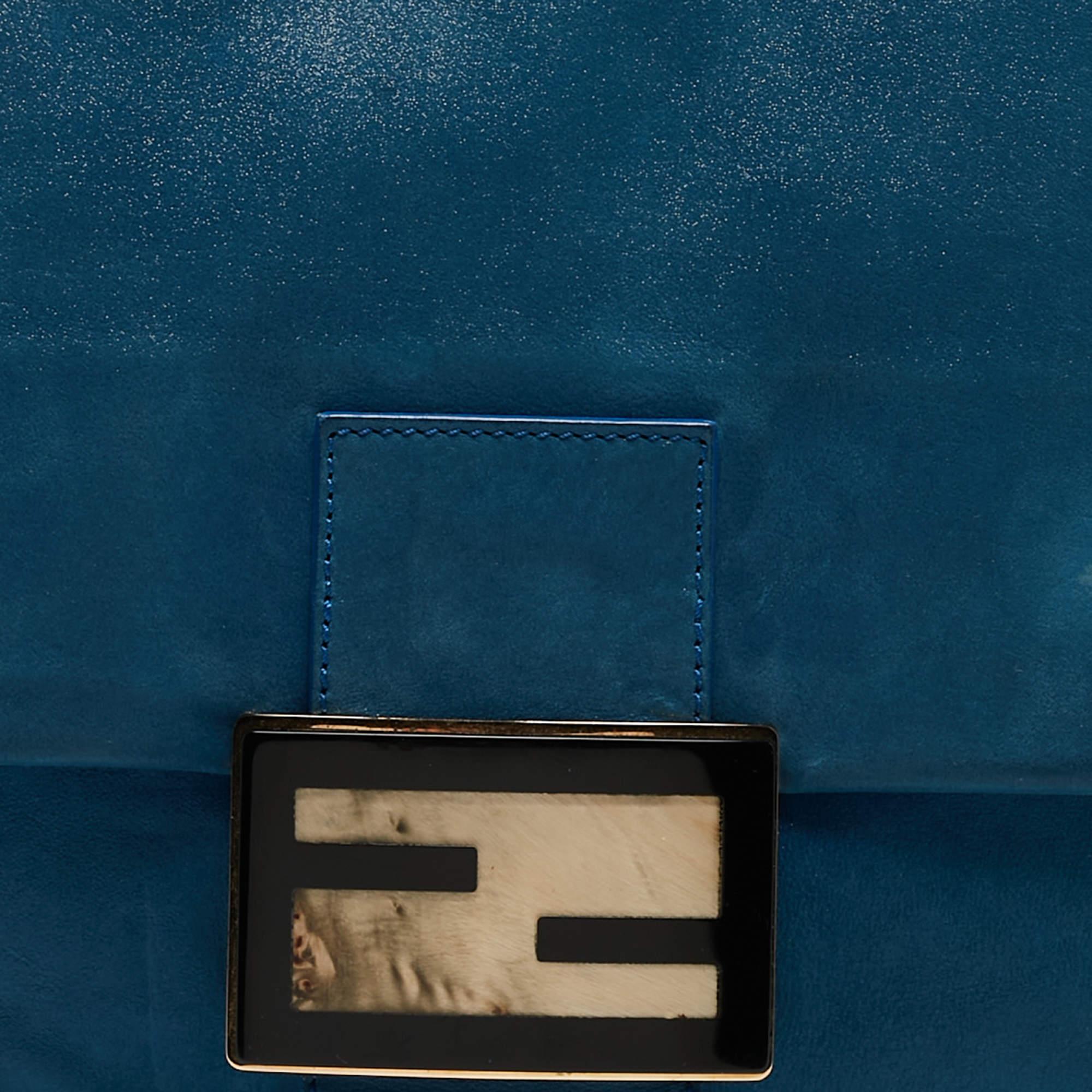 Fendi Blue Iridescent Leather Large Mama Forever Flap Shoulder Bag For Sale 5