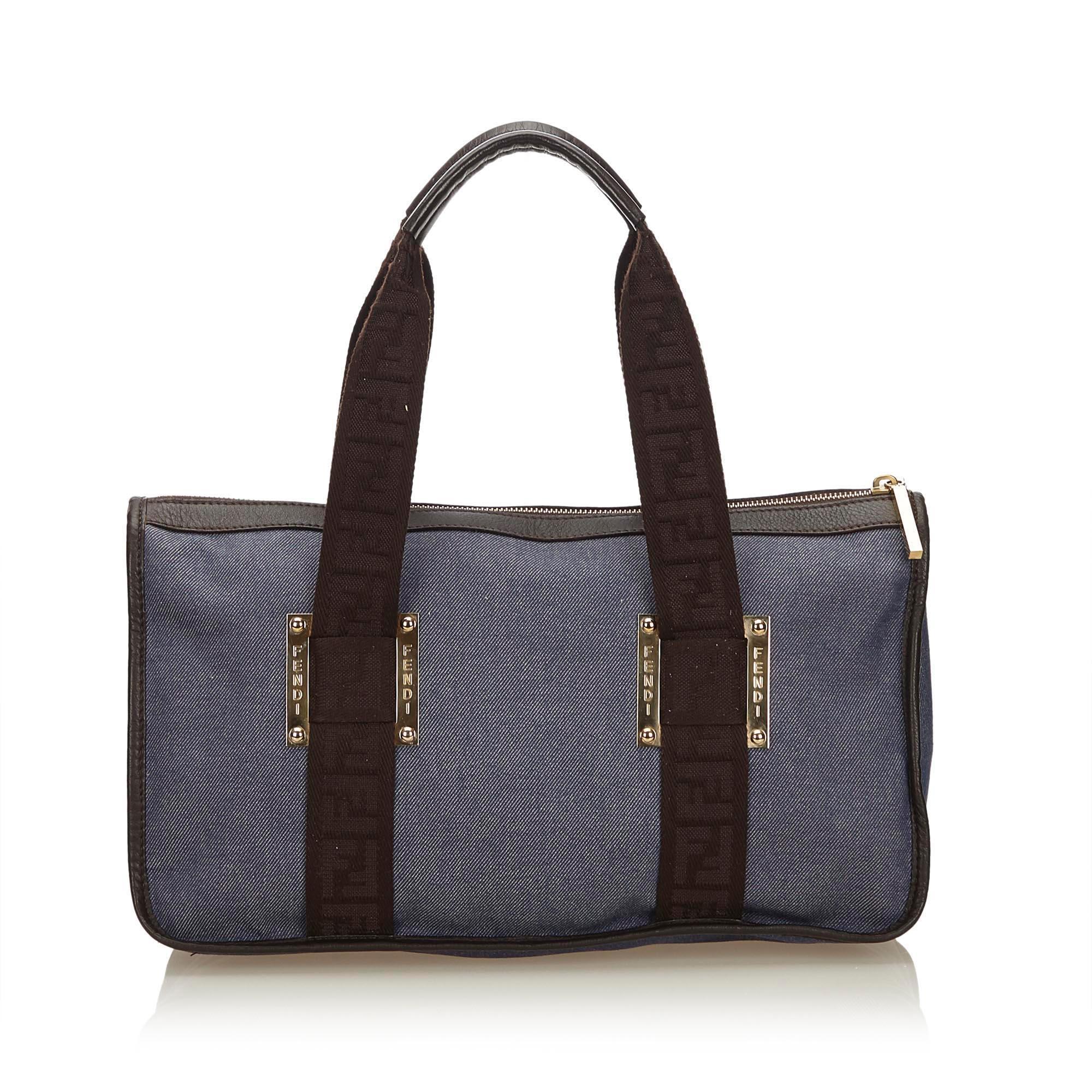 Black Fendi Blue Jacquard Handbag For Sale